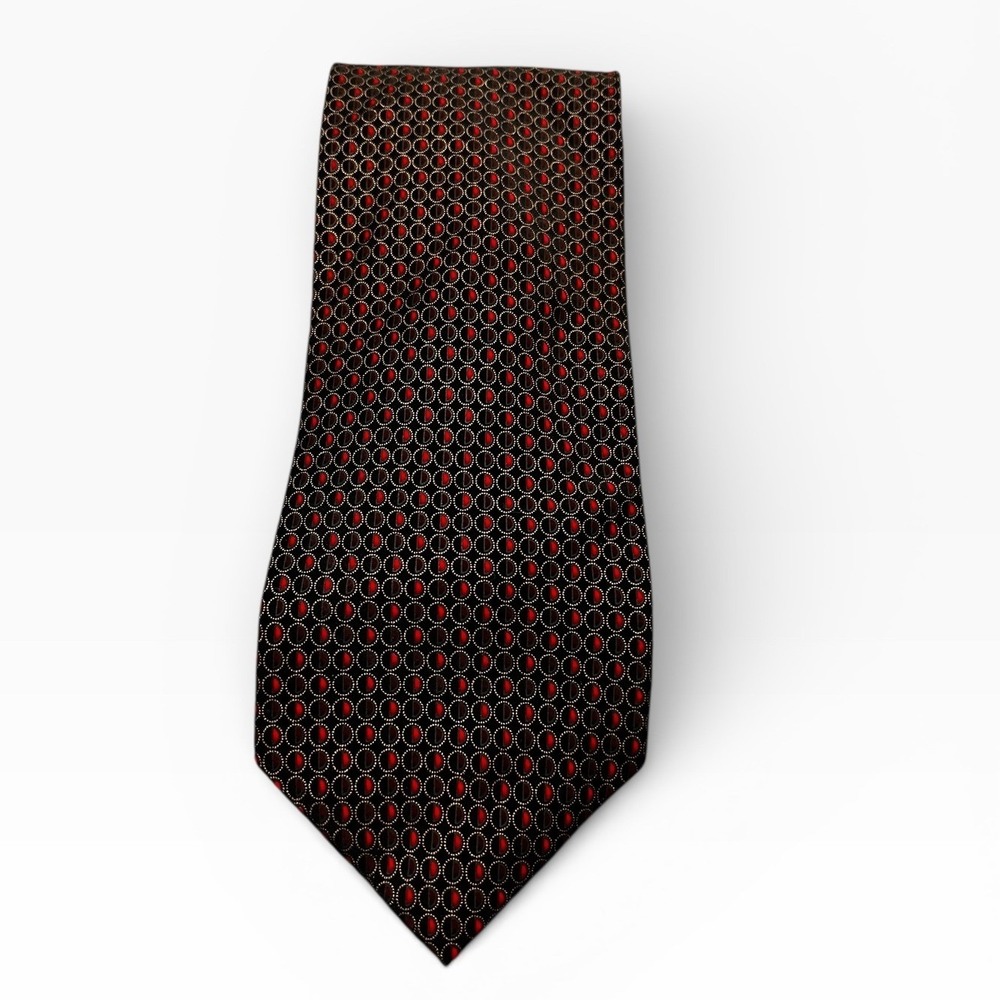 Vintage DiMoggio‎ Red Black Mens X-Long Pure 100% Silk Geometric Pattern Tie